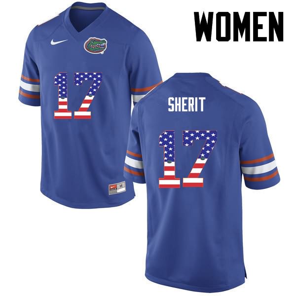 NCAA Florida Gators Jordan Sherit Women's #17 USA Flag Fashion Nike Blue Stitched Authentic College Football Jersey JHQ3564XZ